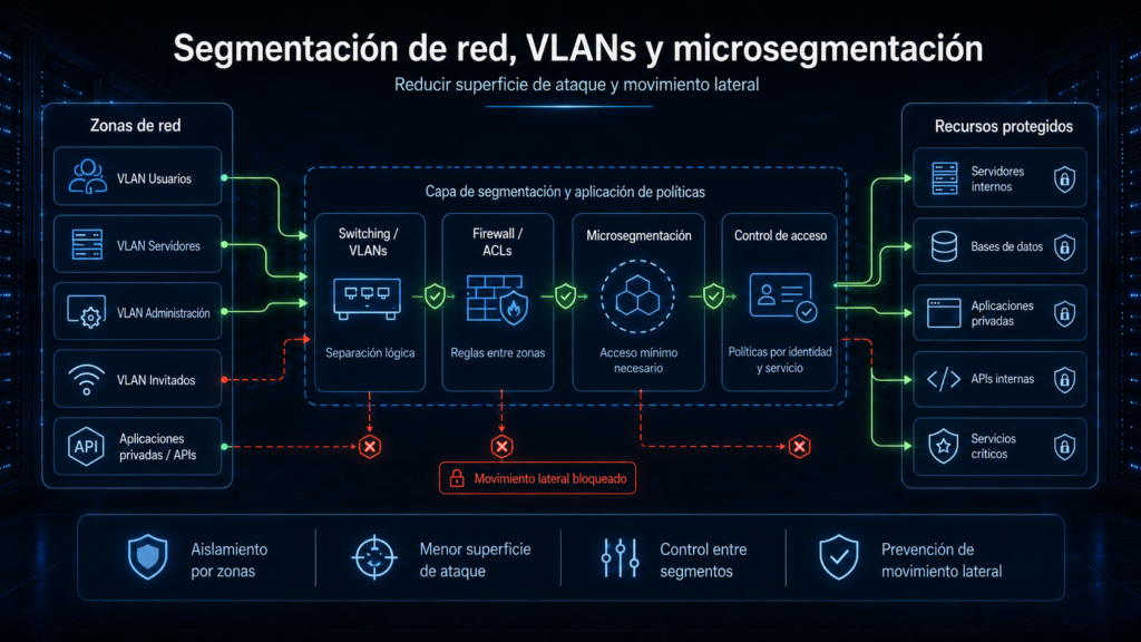 Segmentación de red, VLANs y microsegmentación: reducción de superficie de ataque