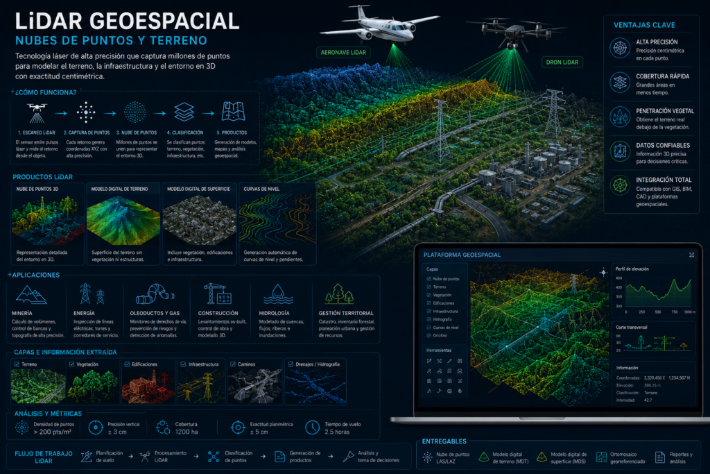 LiDAR geoespacial: nubes de puntos y terreno