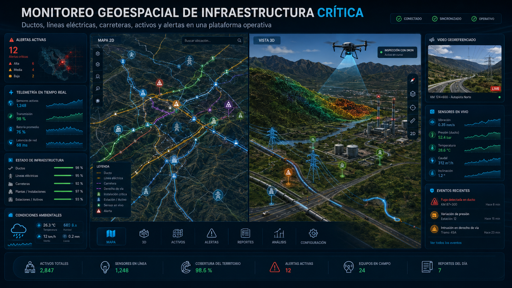 Monitoreo geoespacial de infraestructura crítica con drones sensores y mapas