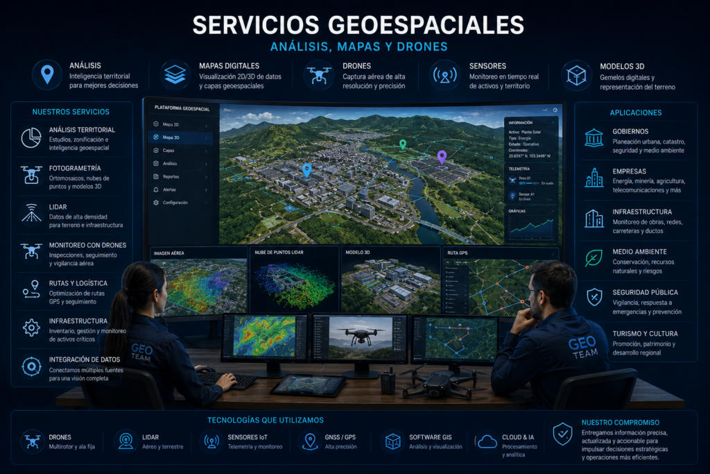 Servicios geoespaciales: análisis, mapas y drones
