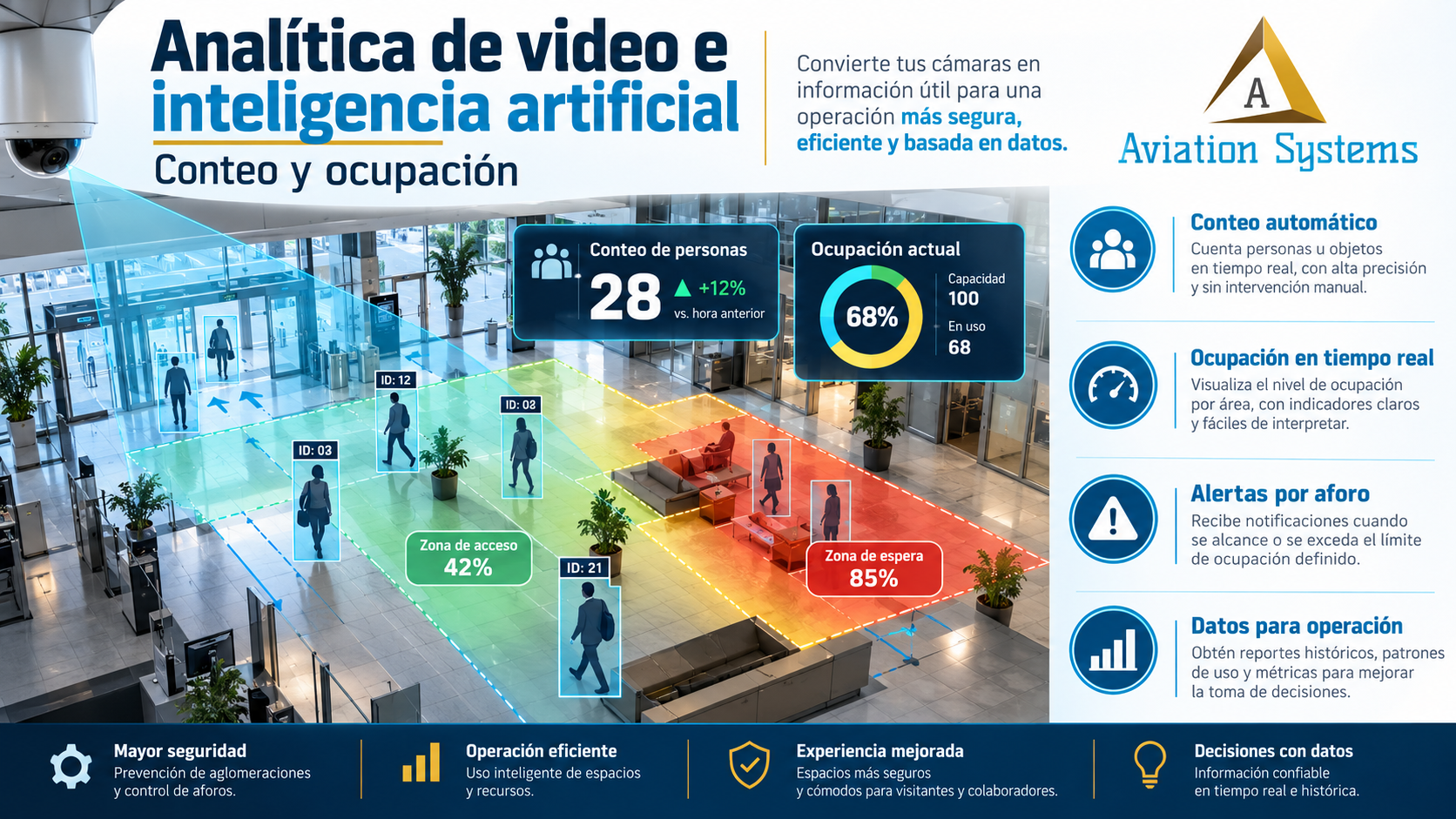 Conteo de personas y ocupación mediante video analítica