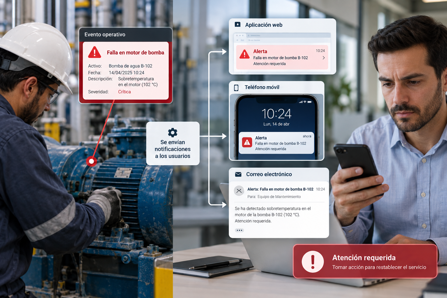 Alertas y notificaciones generadas por eventos del sistema.