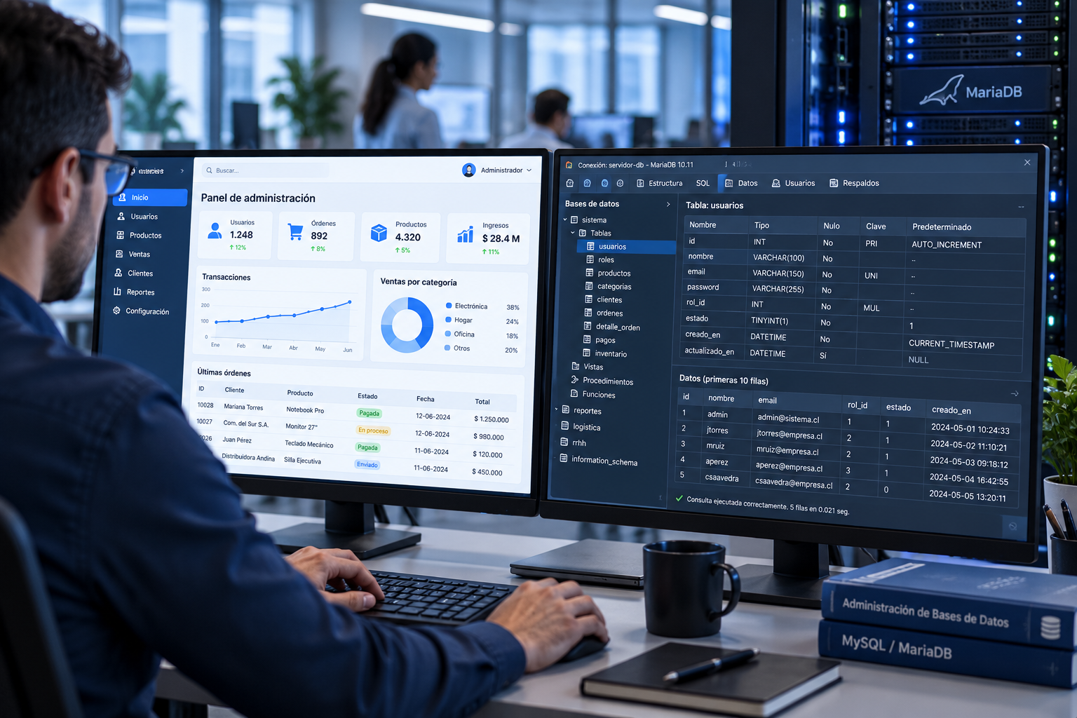 Base de datos para aplicaciones y sistemas administrativos.