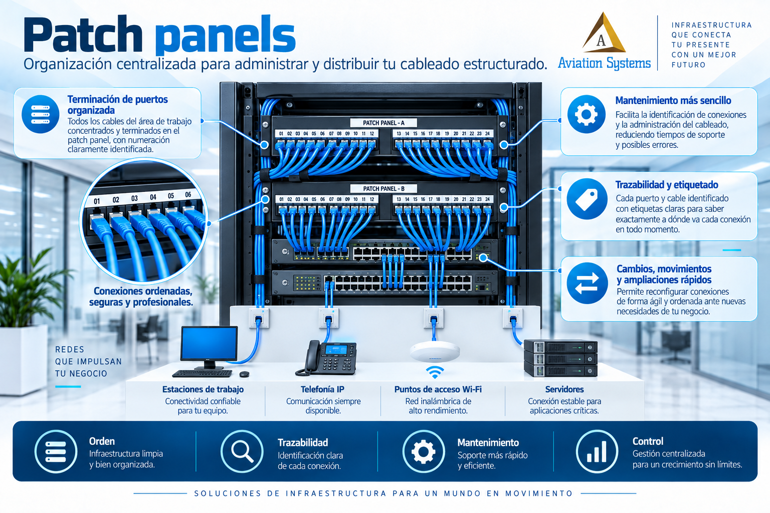 Patch panels y terminaciones de cableado estructurado