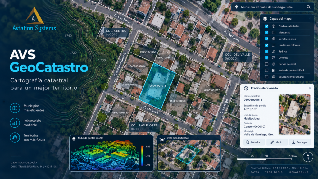 Cartografía catastral: predios, manzanas, construcciones y capas