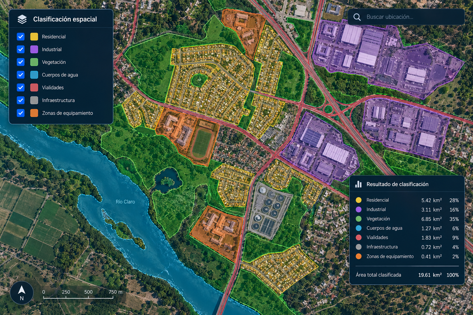 Clasificación de áreas y objetos con contexto geográfico.
