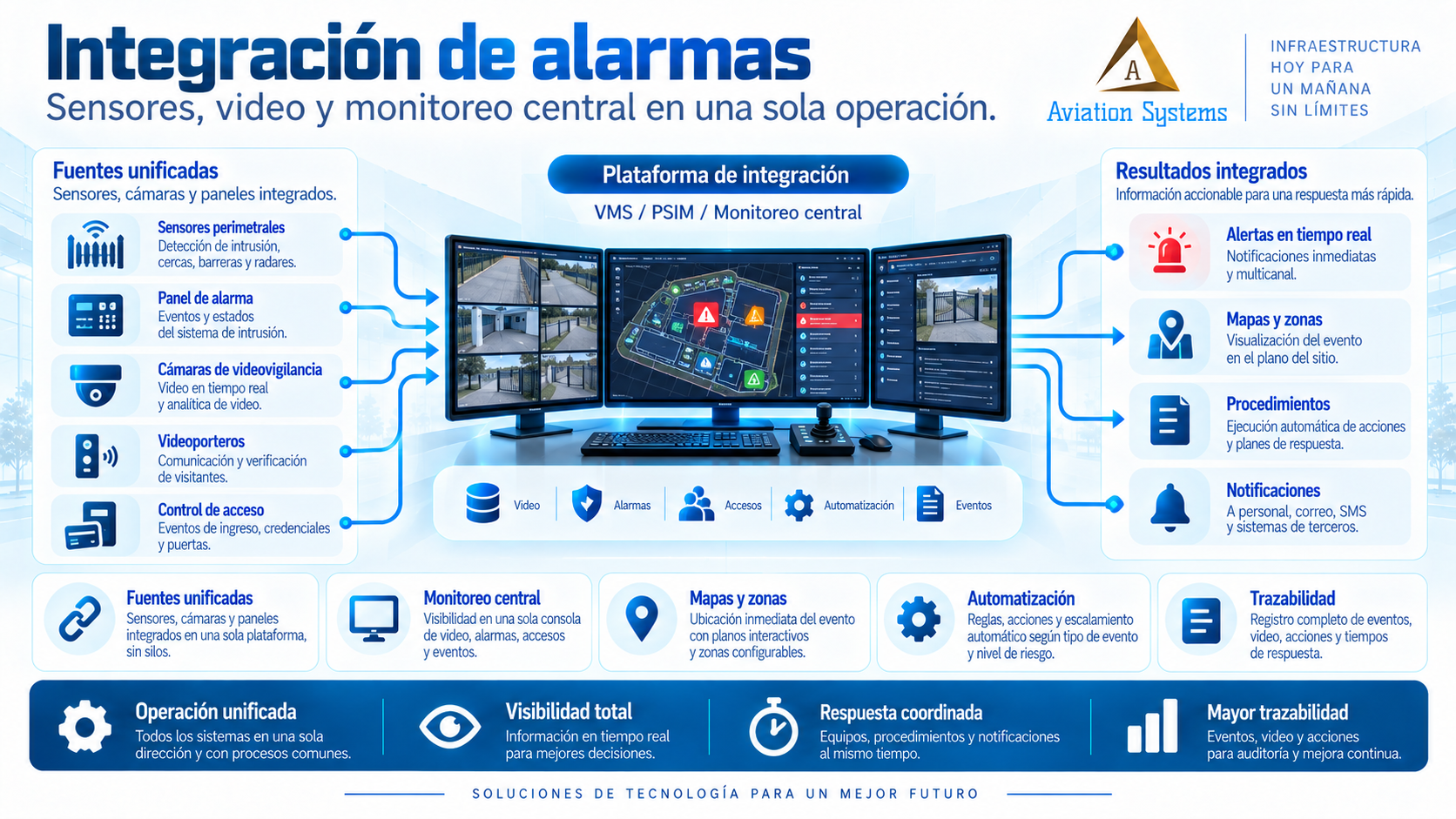 Integración de alarmas con videovigilancia y control de acceso