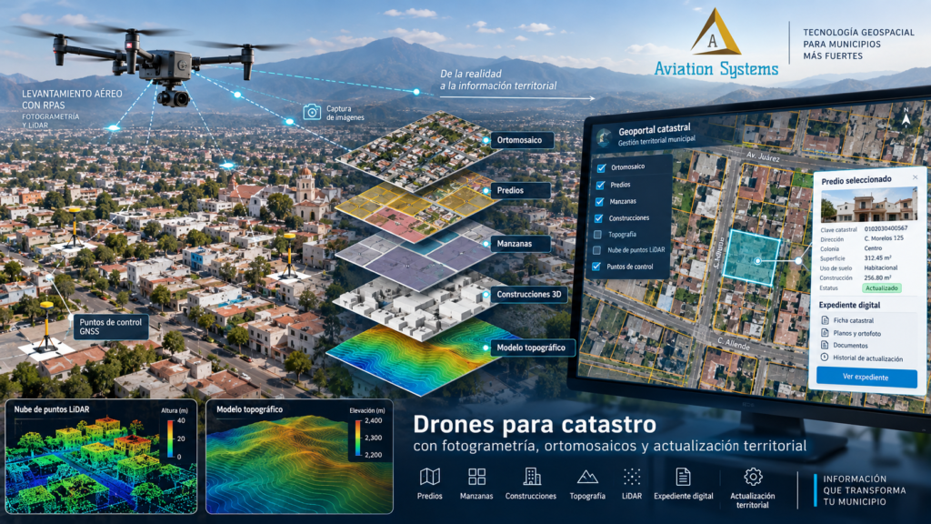 Drones para catastro: fotogrametría, ortomosaicos y actualización territorial