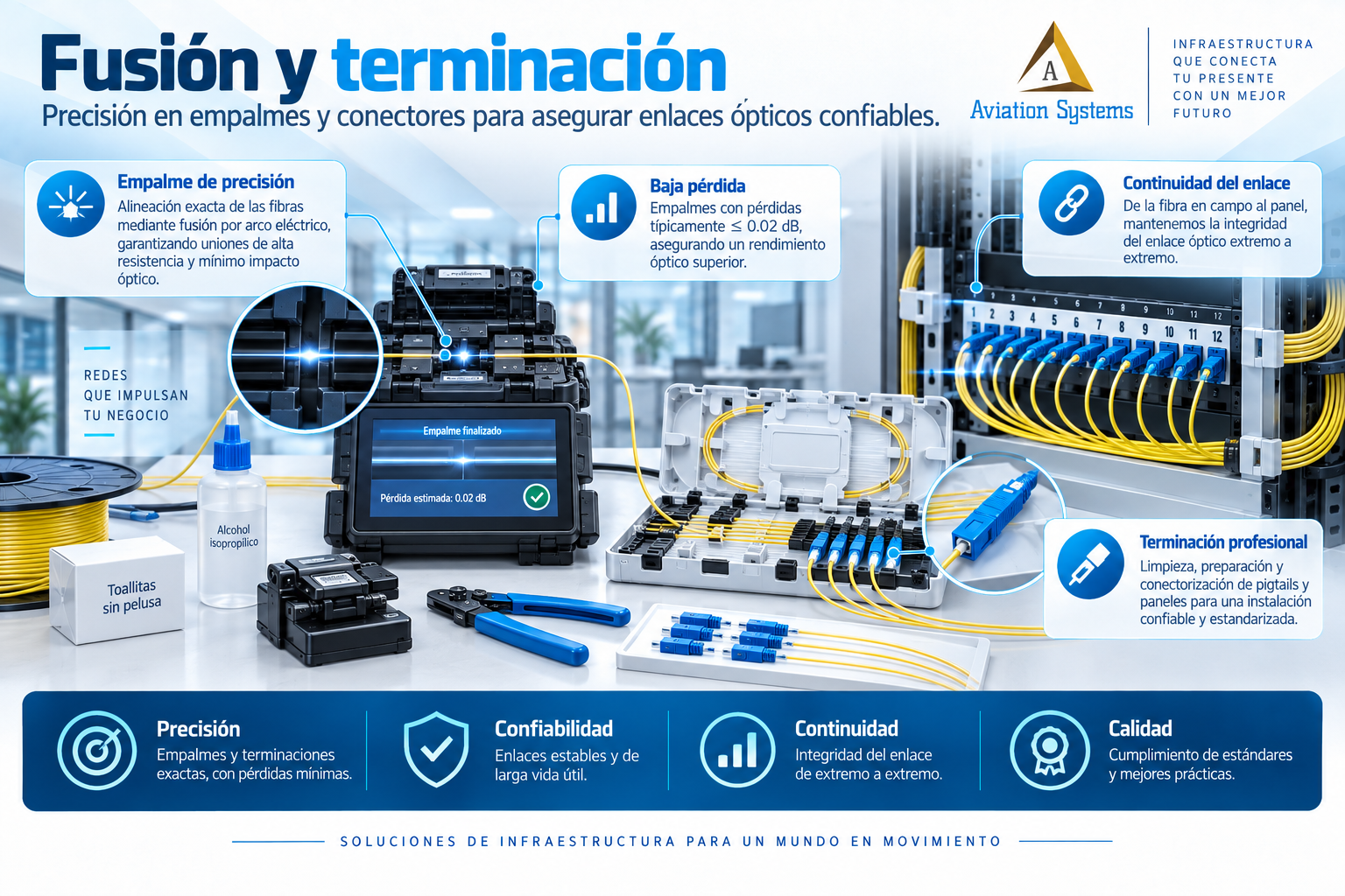 Fusión y terminación de fibra óptica