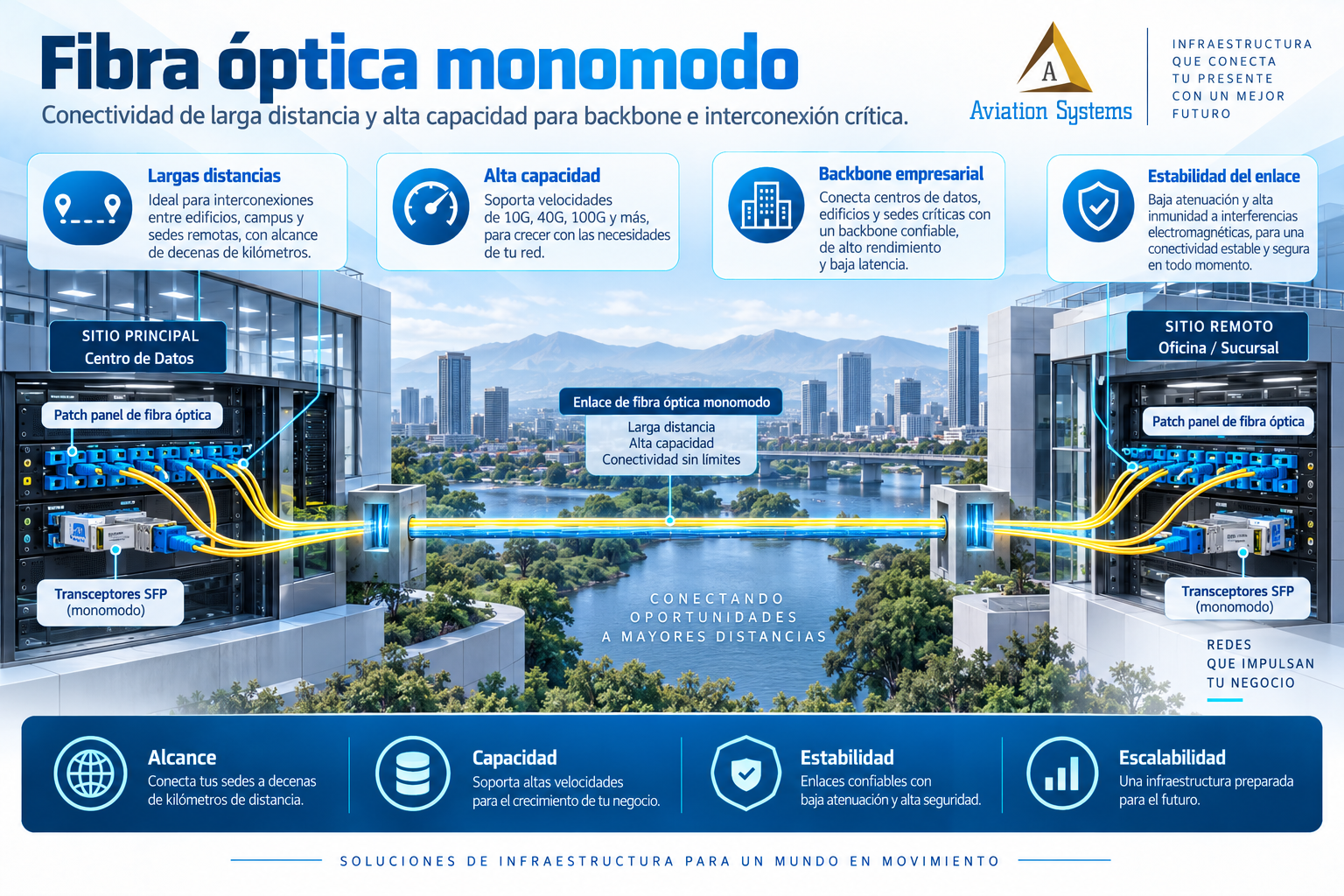 Fibra óptica monomodo para enlaces de larga distancia