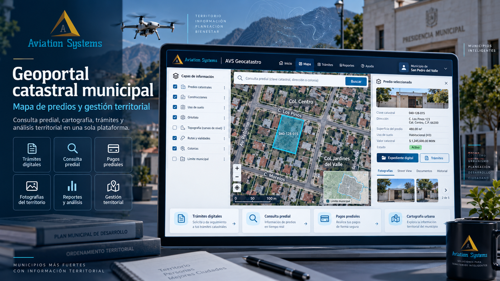 Geoportal catastral municipal con mapa de predios y gestión territorial