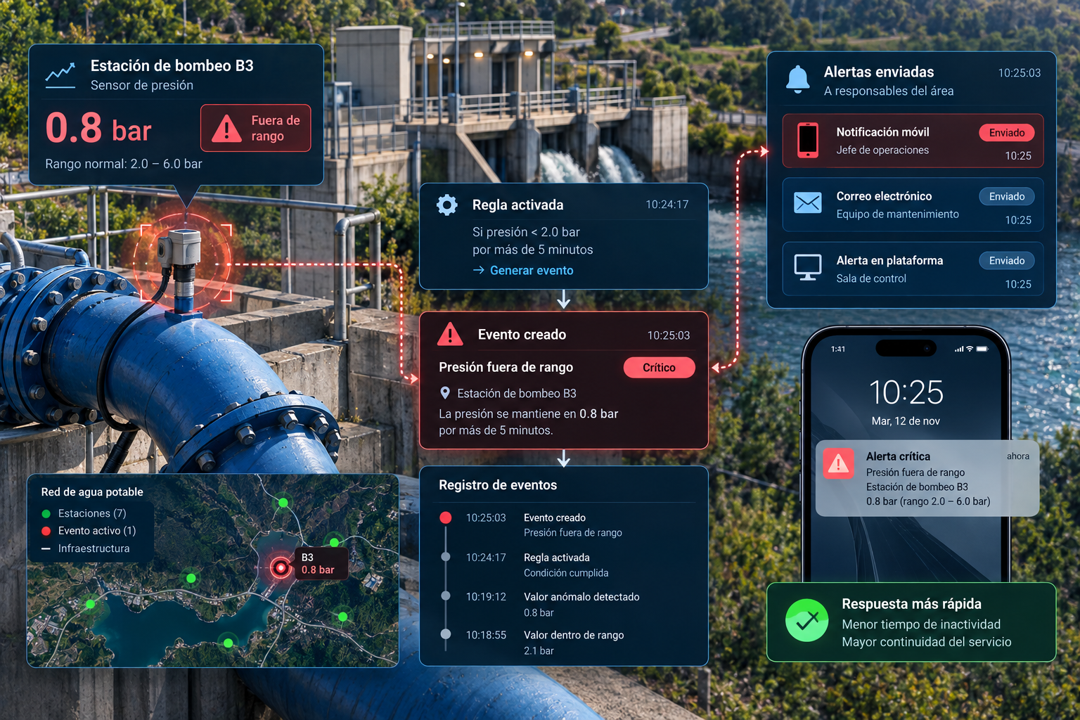 Gestión de alertas, eventos y condiciones operativas.