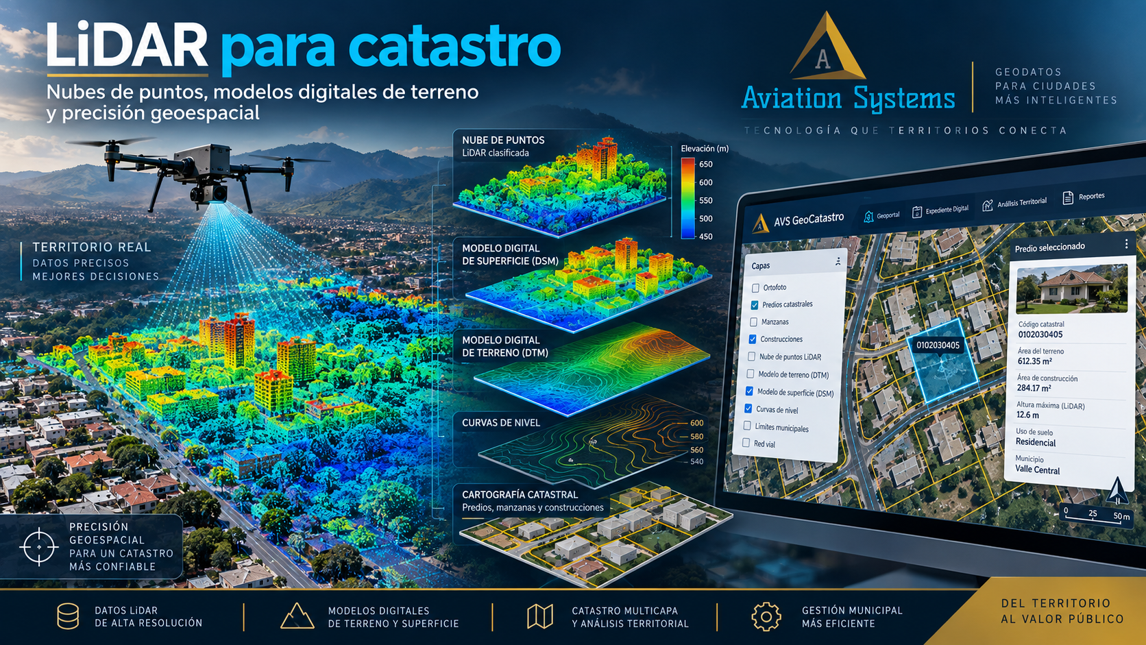 LiDAR para catastro con nubes de puntos modelos digitales de terreno y precisión geoespacial