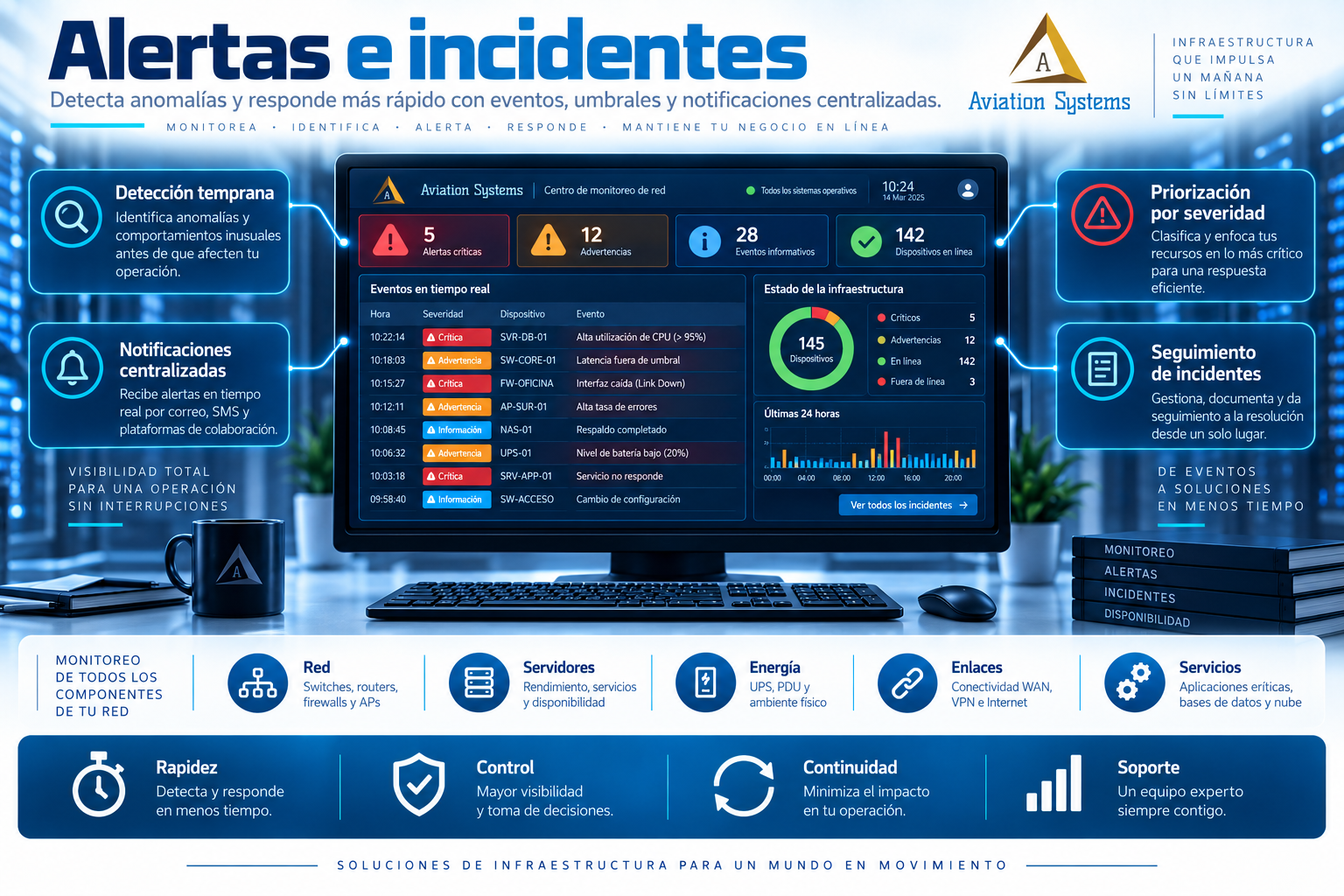 Alertas y eventos de infraestructura de red