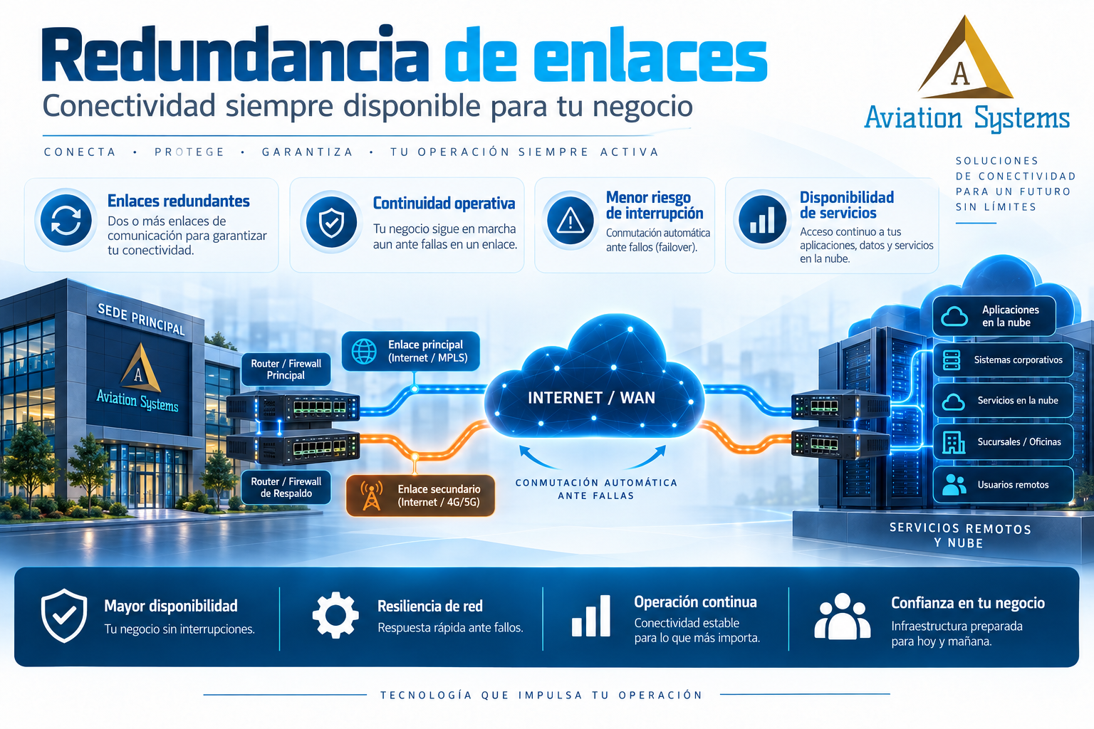 Redundancia de enlaces de red empresarial