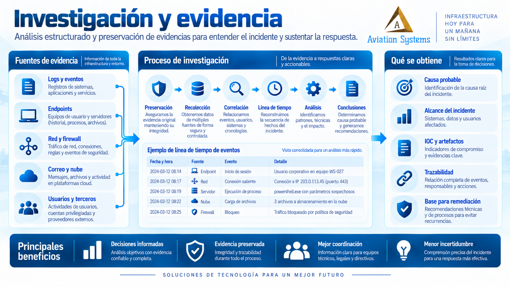 Investigación técnica y preservación de evidencia de incidentes