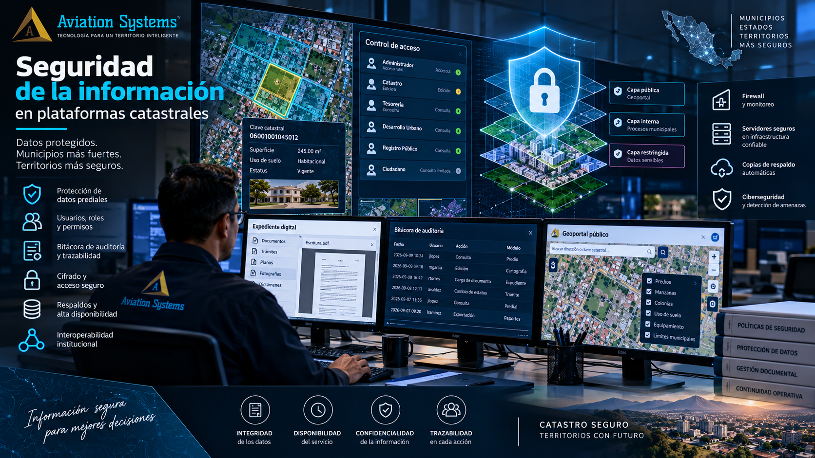 Seguridad de la información en plataformas catastrales con usuarios permisos auditoría y protección de datos