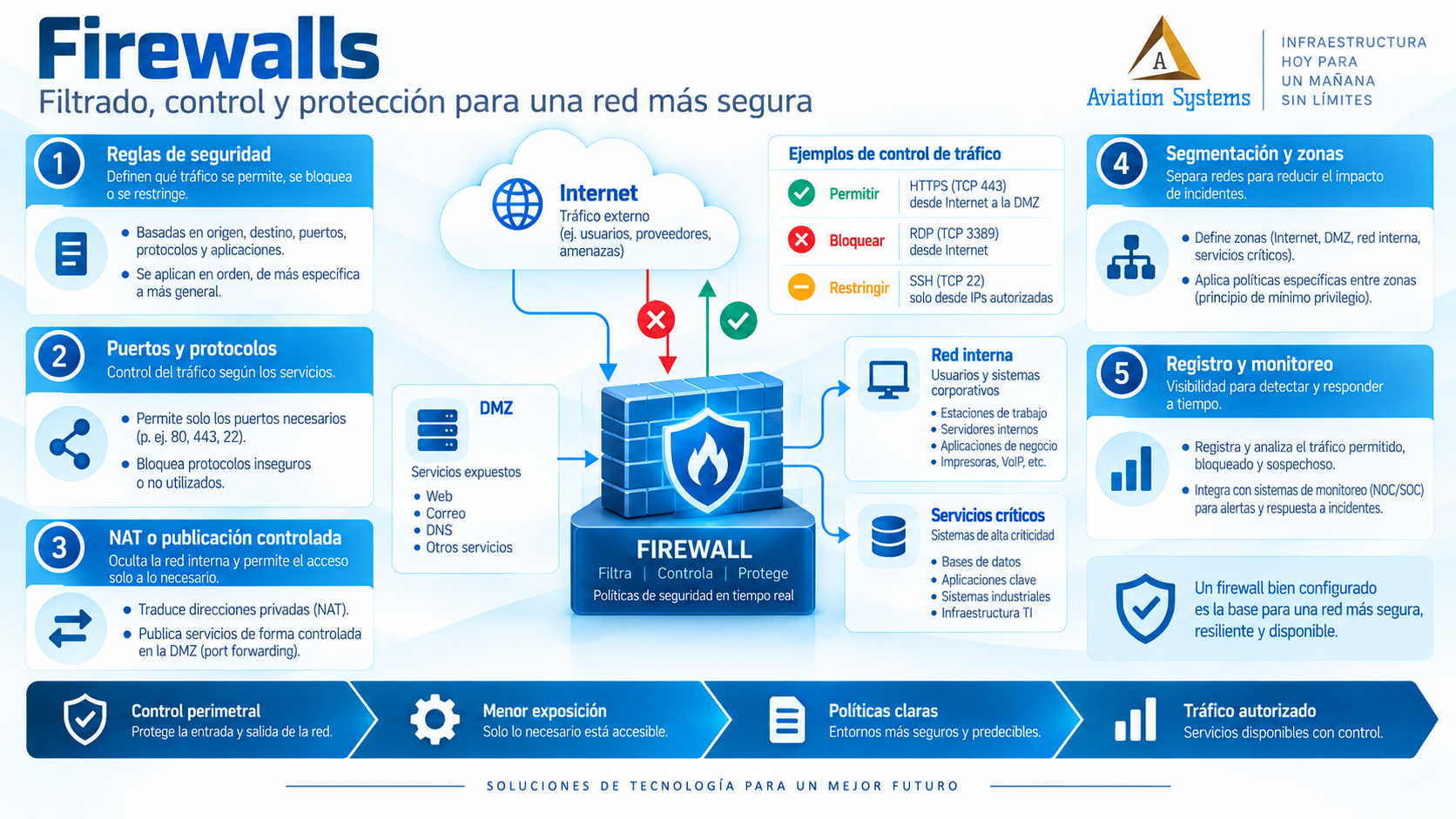 Firewall empresarial para control de tráfico y servicios