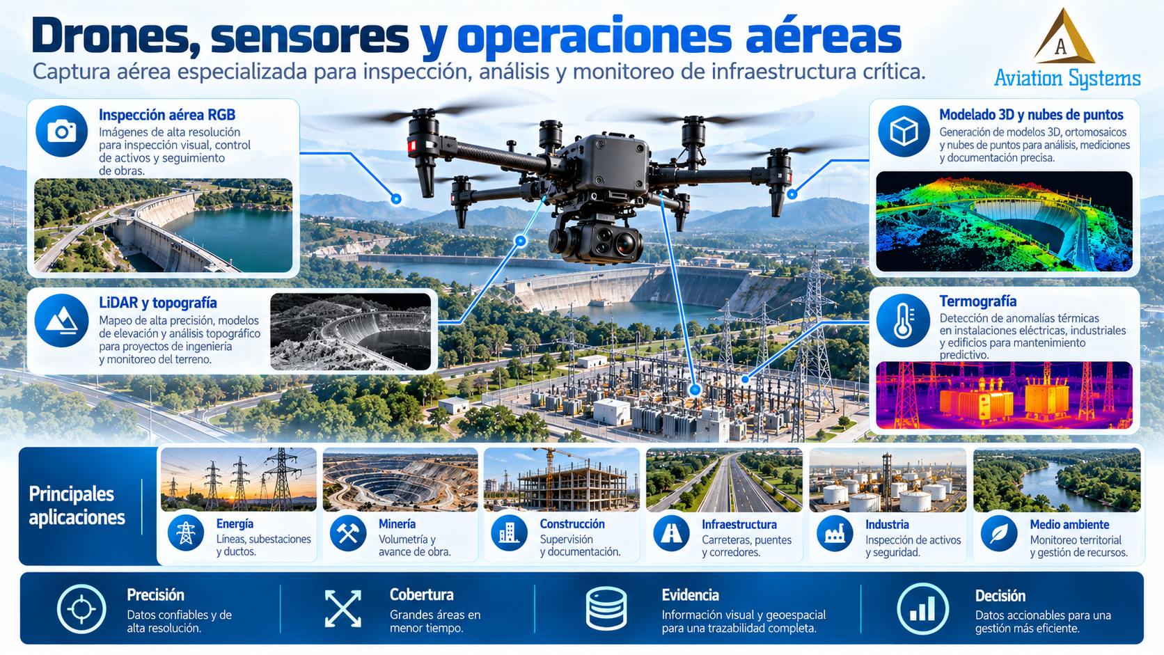 Servicios con drones, sensores e inspección aérea de Aviation Systems
